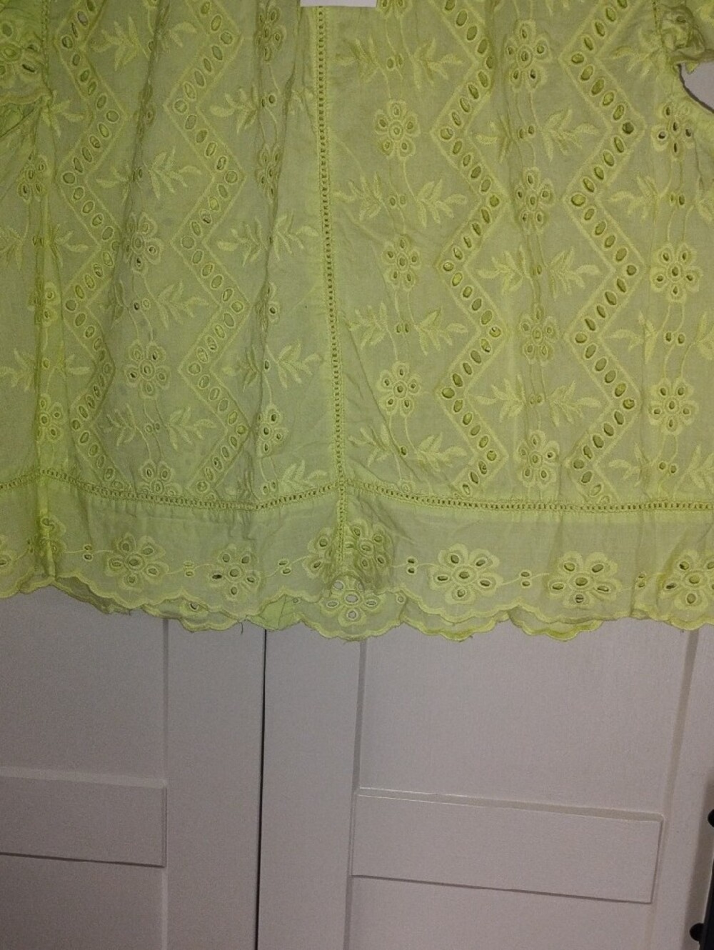 Lemon Eyelet Ruffle Sleeve Blouse - Lightweight Summer Top - Picture 5 of 8